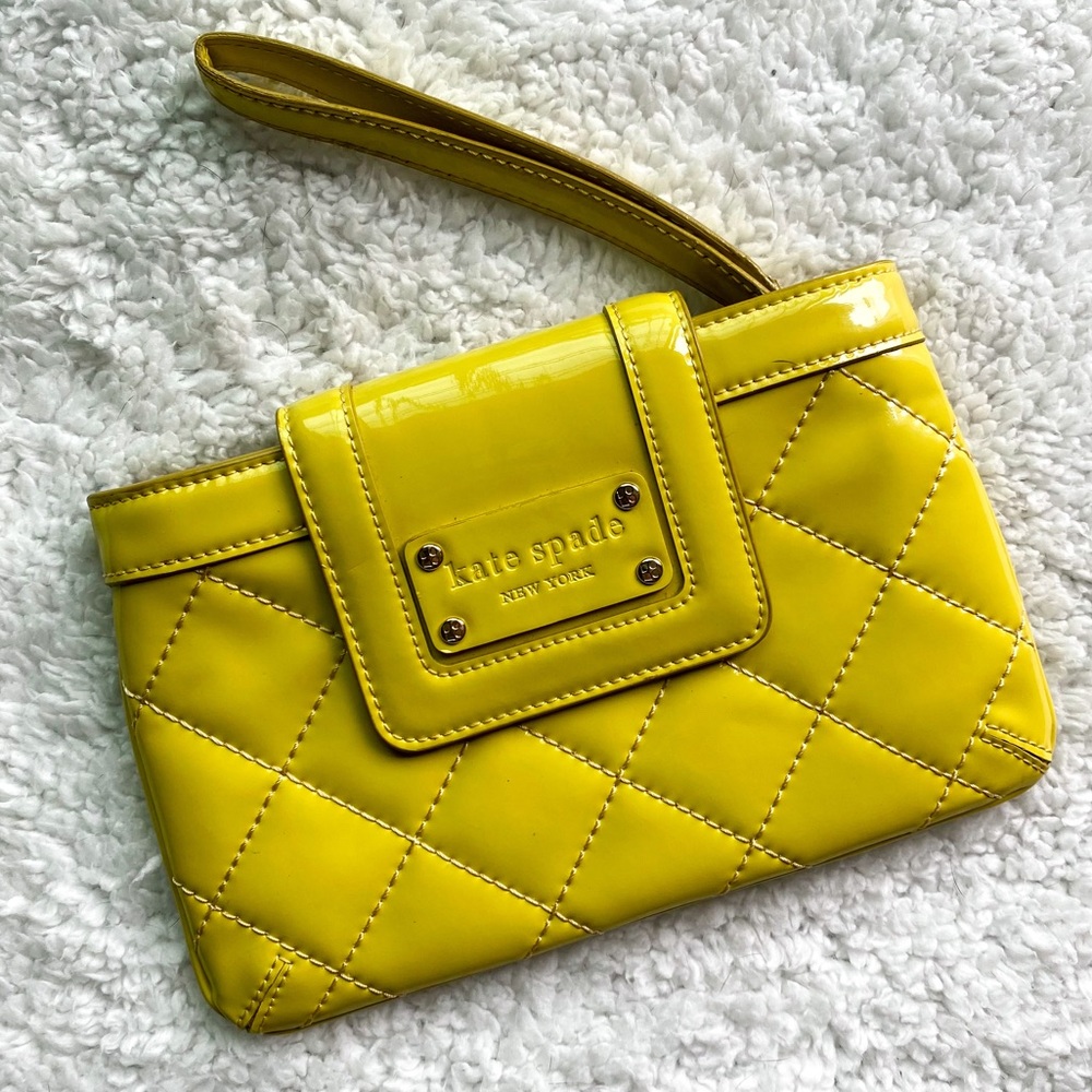 Kate Spade Patent Leather Quilted Design Yellow Wristlet